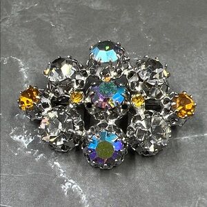 Vintage Crystal Aurora Borealis Cluster Brooch - Austria